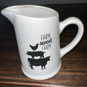 "Farm Sweet Farm" Creamer Milk Craft Mug, Ceramic White & Black Farmhouse Decor
